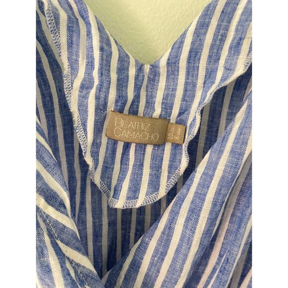 Beatriz Camacho Womens Jumpsuit Size 8 Blue Striped Linen Wide Leg Lagenlook - Picture 2 of 9